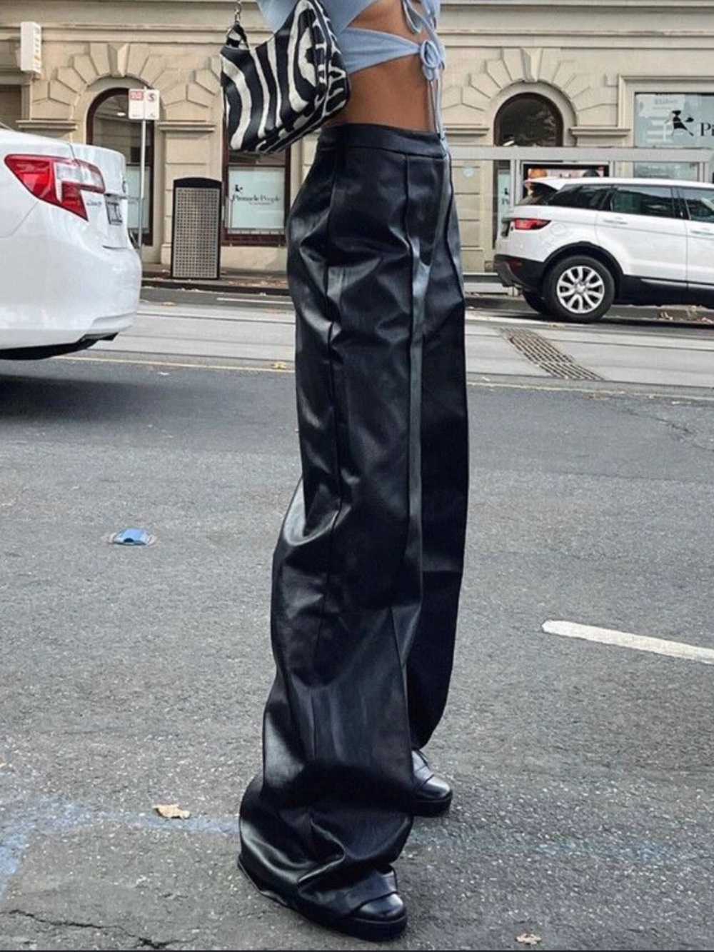 Lioness Wide Leg Faux Leather Pants - Black